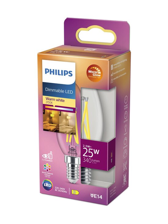 Philips - LED Classic 25W B35 E14 CL WGD90 SRT4 -kynttilälamppu - CLEAR - photo 2 Philips - LED Classic 25W B35 E14 CL WGD90 SRT4 -kynttilälamppu - CLEAR | Stockmann - photo 2