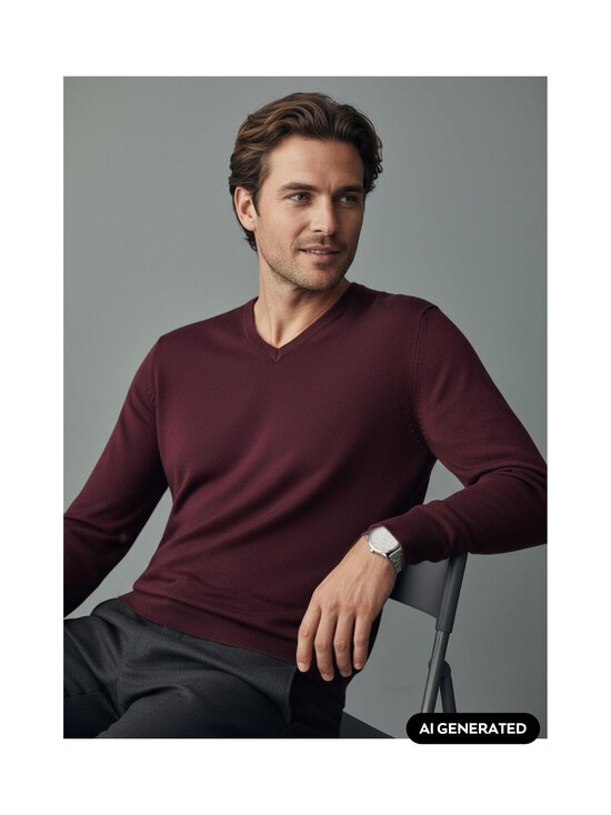 ESSENTIALS by Stockmann - Eric-merinoneulepaita - AUBERGINE 171614 | Stockmann - photo 5