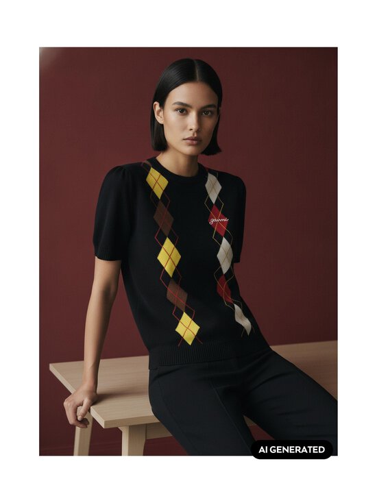 Ganni - Light Cotton Argyle -neule - 099 BLACK | Stockmann - photo 5