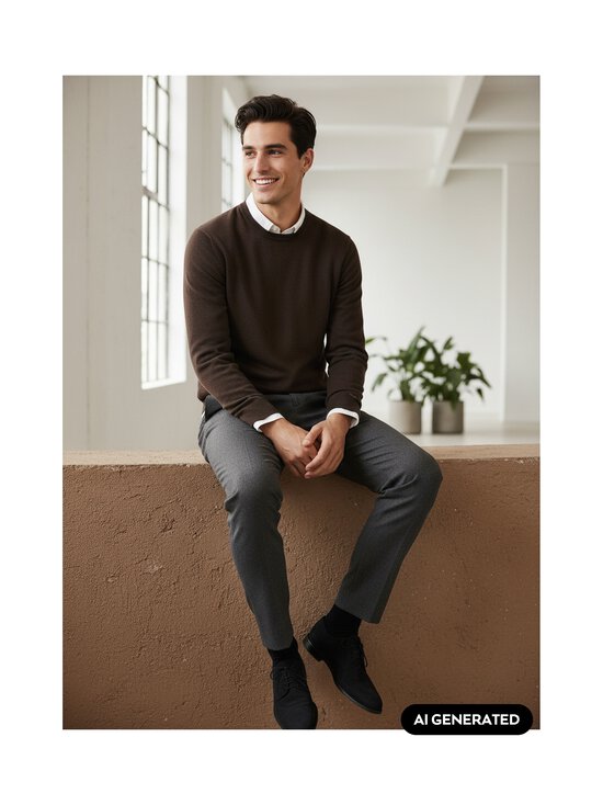 GANT - Puuvillane kudum Slim Fit Stretch Cotton C-Neck - 281 BROWN MELANGE | Stockmann - photo 2
