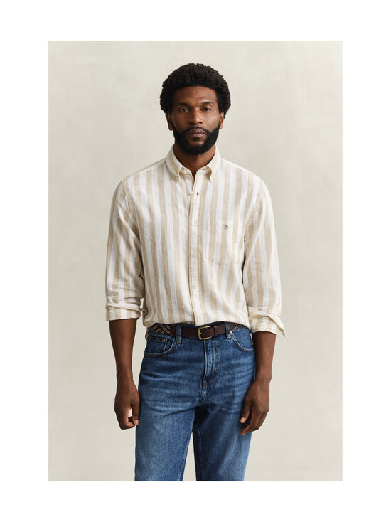 GANT - Regular Cotton Linen -raidallinen kauluspaita - 200 OAT BEIGE | Stockmann - photo 2