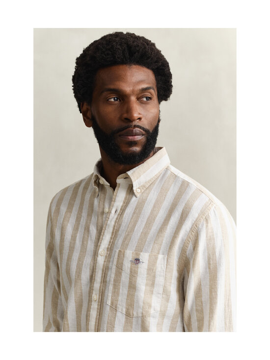 GANT - Regular Cotton Linen -raidallinen kauluspaita - 200 OAT BEIGE | Stockmann - photo 4