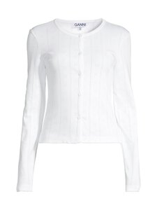 Ganni - Compact Pointelle Rib -trikoopaita - 151 BRIGHT WHITE | Stockmann