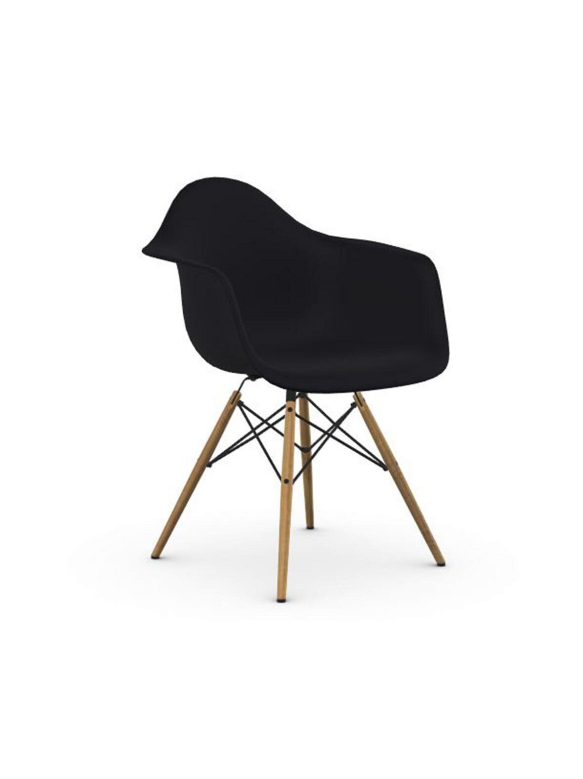 Eames daw re -tuoli käsinojilla deep black/hunajasaarni