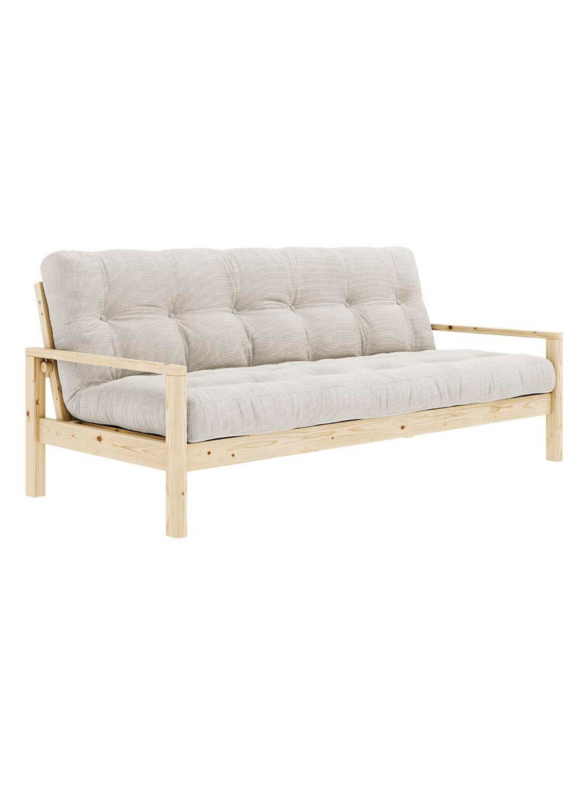 Knob-futonsohva Corduroy-kangas ivory/mänty L 205 cm