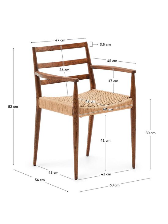 Kave Home - Analy-tuoli käsinojilla pähkinä/paperinaru - BROWN | Stockmann - photo 3