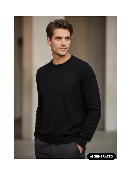 ESSENTIALS by Stockmann - Ethan-merinoneulepaita - BLACK 99072 | Stockmann - photo 5