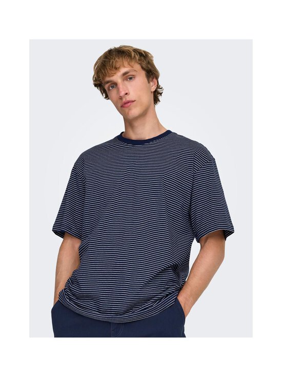 Only & Sons - OnsFred Life -raidallinen t-paita - NAVY BLAZER STRIPES:GARDENIA | Stockmann - photo 7