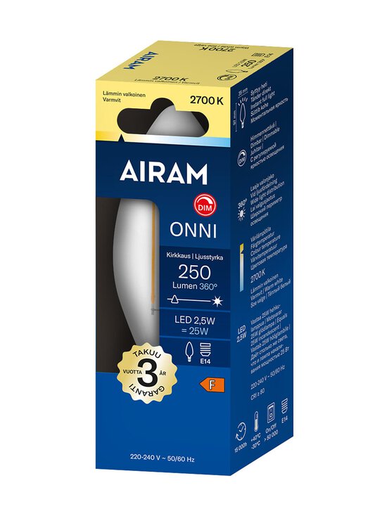 Airam - LED C35 827 250lm E14 -himmennettävä filamenttilamppu - TRANSPARENT | Stockmann - photo 2
