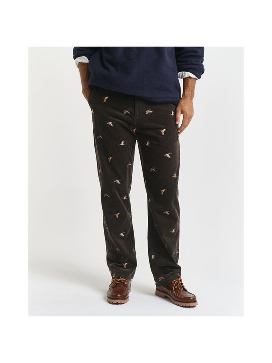 GANT - Straight Fit Embroidery velūra bikses - 368 DARK MOSS GREEN | Stockmann - photo 3
