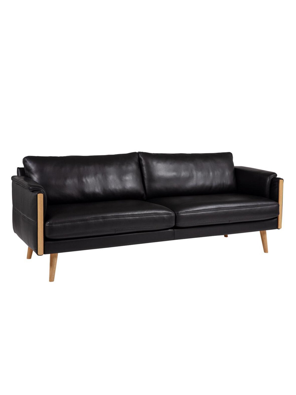 Limone-sohva, musta nahka/tammi L 203 cm