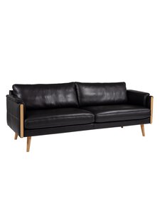 Dahlqvist - Limone-sohva, musta nahka/tammi L 203 cm - MUSTA | Stockmann