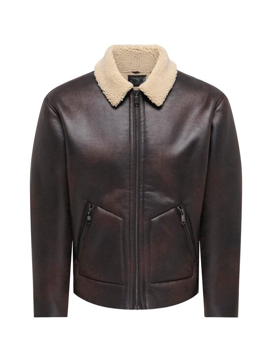 Only & Sons - OnsRiker Shearling -takki - HOT FUDGE DETAIL:ECRU COLLAR | Stockmann - photo 1