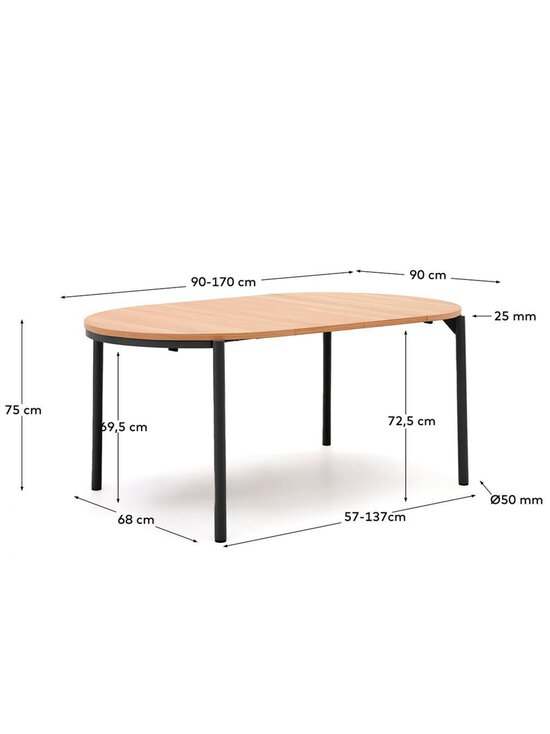 Kave Home - Montuiri- jatkettava ruokapöytä tammi/musta 90 x 90/170 cm - BEIGE | Stockmann - photo 4