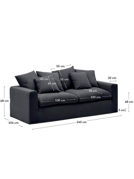 Kave Home - Nora-sohva mustanharmaa L 240 cm - BLACK | Stockmann - photo 4