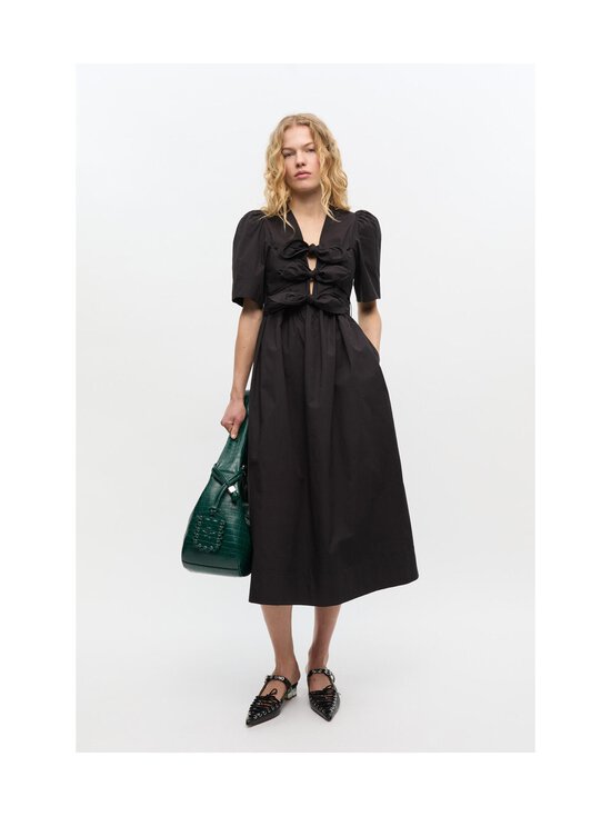 Ganni - Stretch Cotton Tie Strap -midimekko - 099 BLACK | Stockmann - photo 3