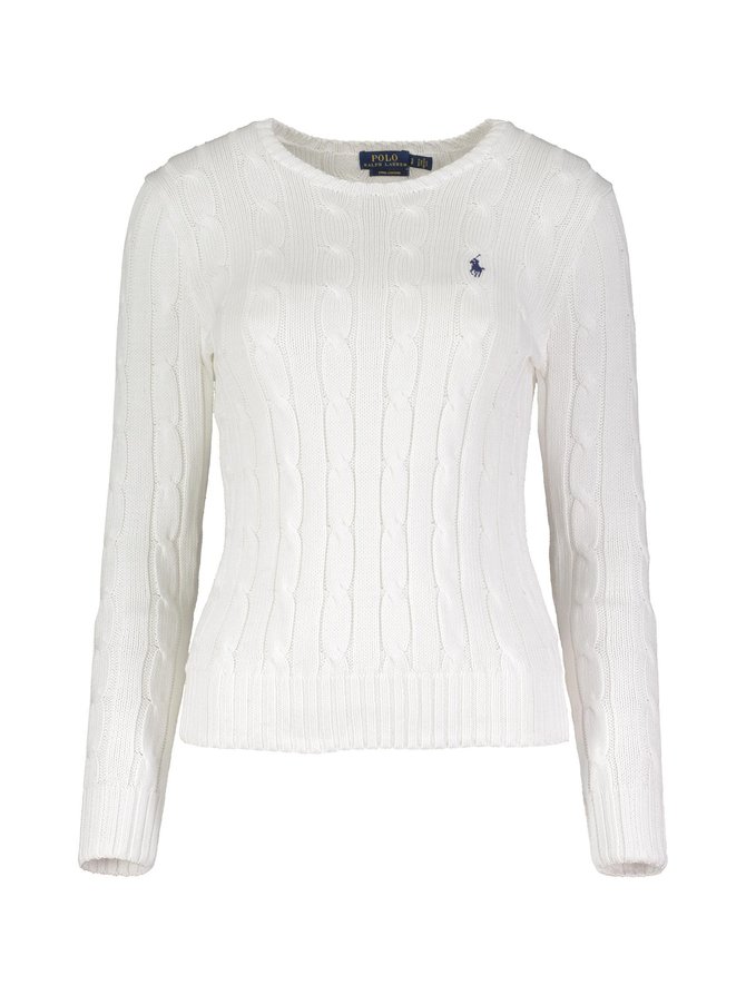 White cotton classic cable sweater