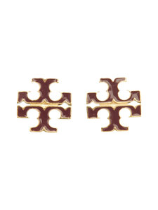 Tory Burch - Small Icon Enamel -nappikorvakorut - 700 TORY GOLD / BURGUNDY | Stockmann