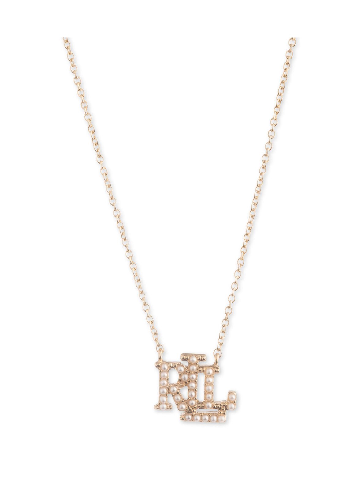 Gold & Faux Pearl Logo Pendant -kaulakoru