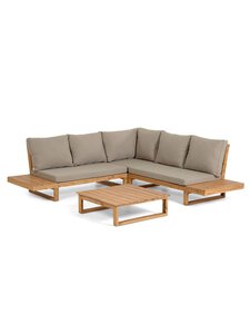 Kave Home - Flaviina-ulkosohvasetti kulmasohva + sohvapöytä akaasia/beige L 230 cm - BEIGE | Stockmann