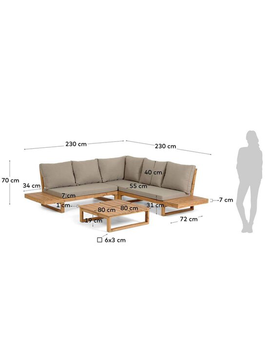 Kave Home - Flaviina-ulkosohvasetti kulmasohva + sohvapöytä akaasia/beige L 230 cm - BEIGE | Stockmann - photo 3