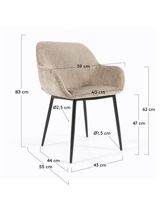 Kave Home - Konna-tuoli beige chenille-kangas / musta - BEIGE | Stockmann - photo 5