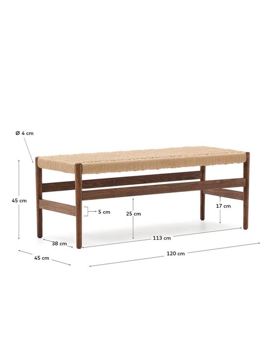 Kave Home - Zaide-penkki pähkinä/paperinaru L 120 cm - BROWN | Stockmann - photo 3