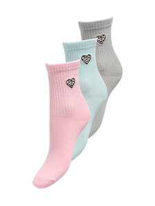 KIDS ONLY - KogIne izšūtas zeķes 3-pāri - BALLAD BLUE PACK:PALE LILAC/OPAL GRAY-EMB LEO HEART | Stockmann