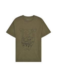 Knowledge Cotton Apparel - Front Owl Print T-krekls - 1068 BURNED OLIVE | Stockmann