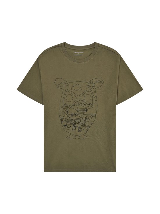 Knowledge Cotton Apparel - Front Owl Print T-krekls - 1068 BURNED OLIVE | Stockmann - photo 1