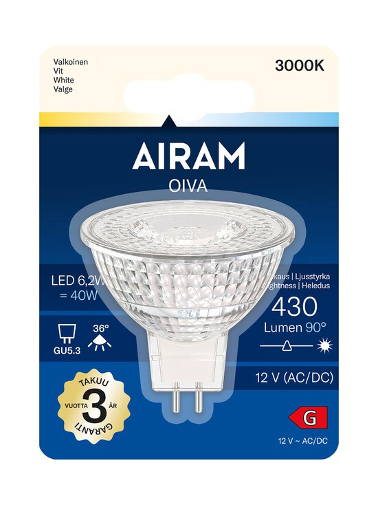 Airam - LED MR16 830 430lm GU5.3 12V Oiva spuldze - TRANSPARENT | Stockmann - photo 2