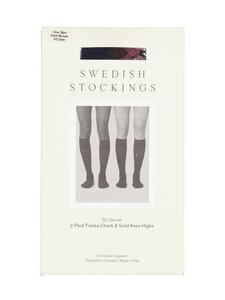 Swedish Stockings - Franka-ruudulliset polvisukat 2-pack - 106 DARK BROWN | Stockmann