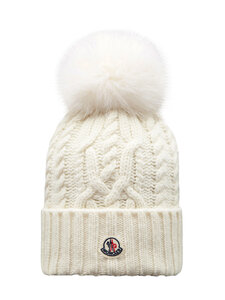 Moncler - Tupsullinen palmikkoneulepipo - 002 WHITE | Stockmann