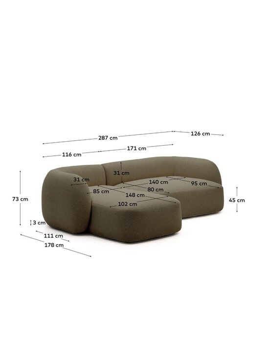 Kave Home - Martina-divaanisohva Nordic-kangas oliivinvihreä L 287 cm / vasen - GREEN | Stockmann - photo 11