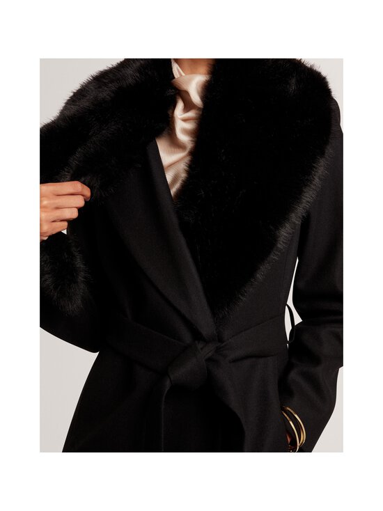 Ted Baker London - Musea Faux Fur Belted -pitkä villakangastakki - BLACK | Stockmann - photo 5
