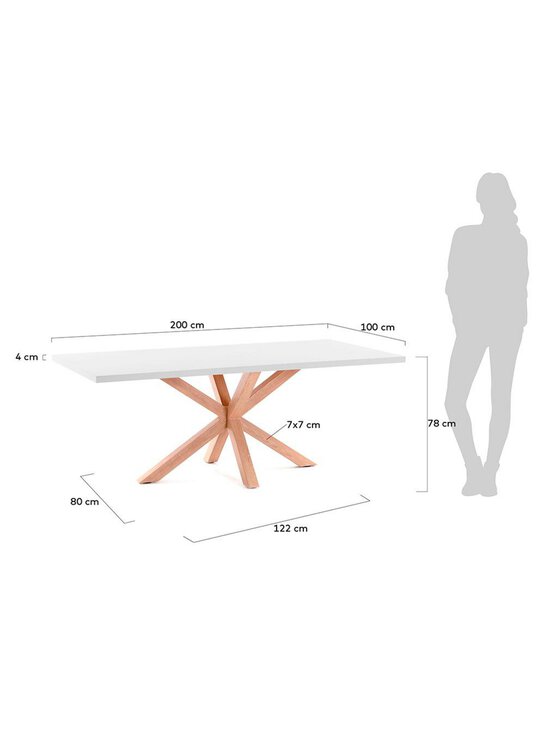 Kave Home - Argo-ruokapöytä valkoinen melamiini / puunvärinen teräs 200 x 100 cm - WHITE | Stockmann - photo 3