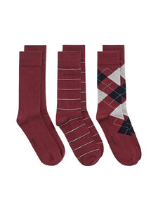 GANT - Argyle and Stripe -sukat 3-pack - 604 PLUMPED RED | Stockmann