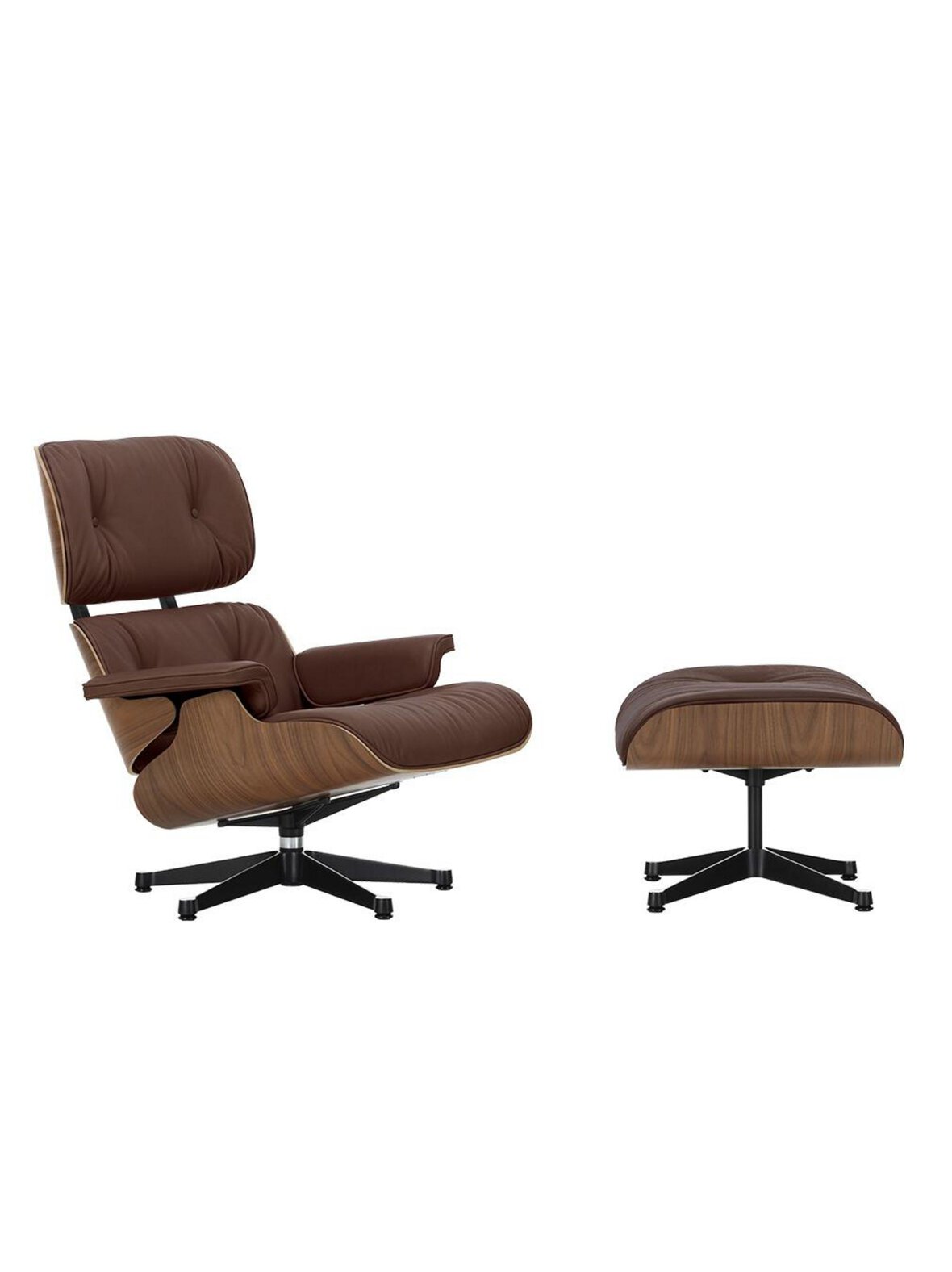 Eames Lounge -nojatuoli ja rahi Premium-nahka 69 marron / pähkinä