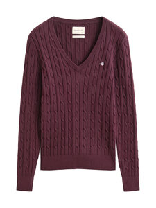 GANT - Stretch Cotton V-Neck -palmikkoneule - 667 DARKENED WINE | Stockmann