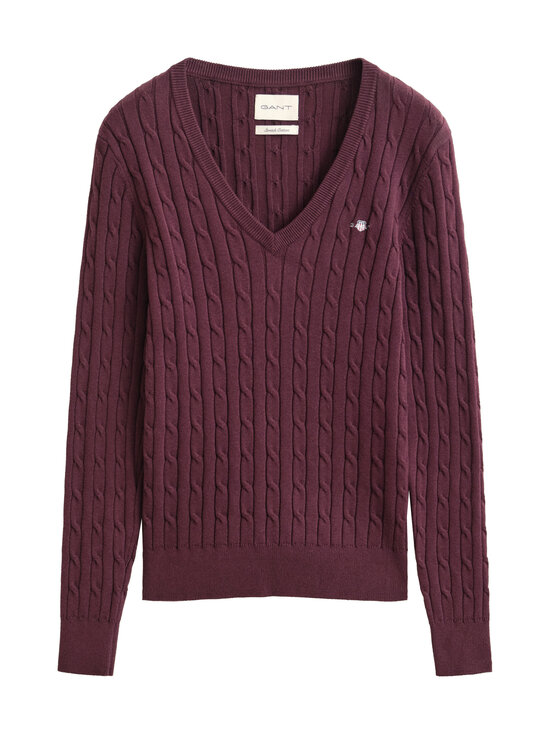 GANT - Stretch Cotton V-Neck -palmikkoneule - 667 DARKENED WINE | Stockmann - photo 1