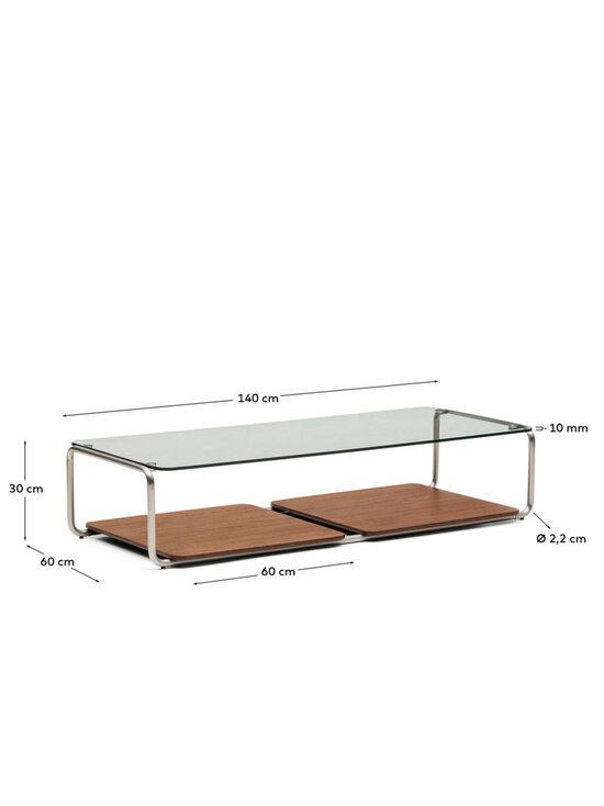 Kave Home - Tarsel-sohvapöytä pähkinä / ruostumaton teräs / lasi 140 x 60 cm - BROWN | Stockmann - photo 14