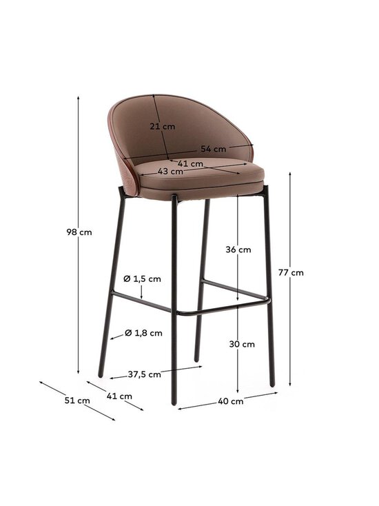 Kave Home - Eamy-baarituoli ruskea keinonahka / pähkinä K 75 cm - BROWN | Stockmann - photo 5