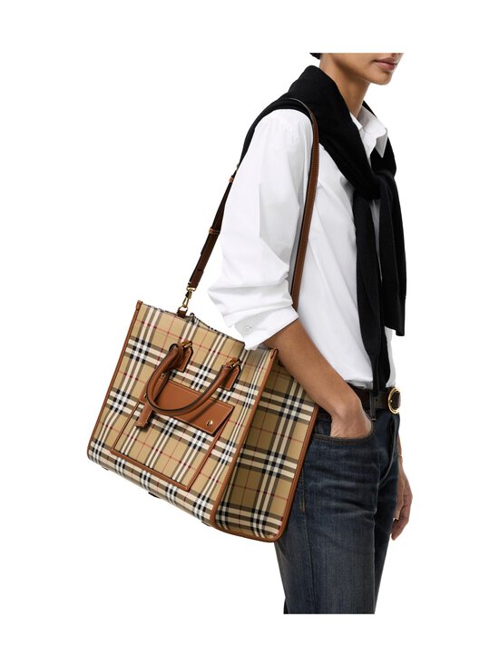 Burberry - Freya Tote Medium -laukku - A9534 VNTG CHK/BRIAR BROWN | Stockmann - photo 4