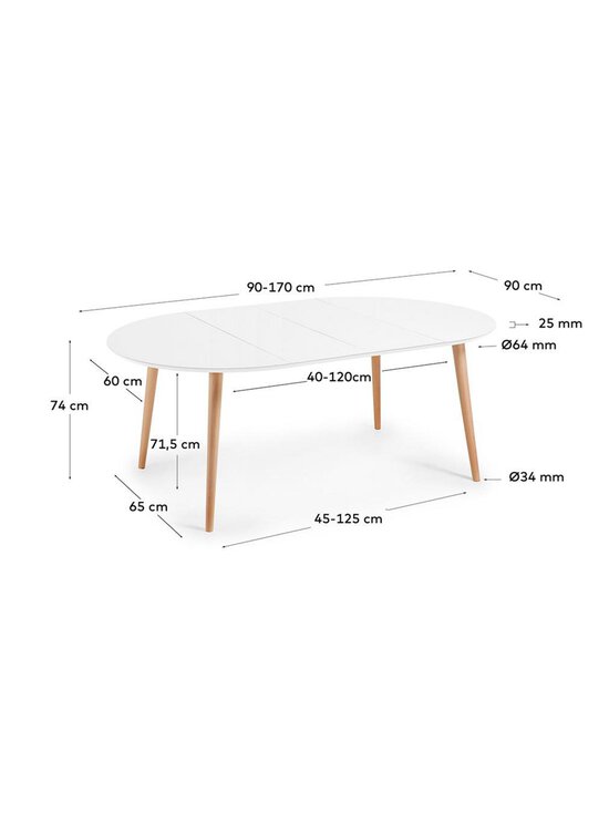 Kave Home - Oqui- jatkettava ruokapöytä valkoinen/pyökki ⌀ 90/170 cm - BEIGE | Stockmann - photo 9