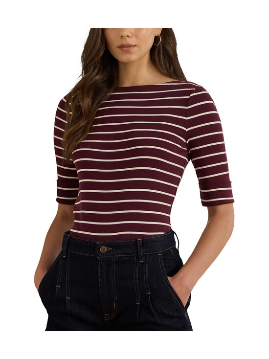 Lauren Ralph Lauren - Judy Mid Sleeve -trikoopaita - DARK GARNET/MASCARPONE CREAM | Stockmann - photo 2