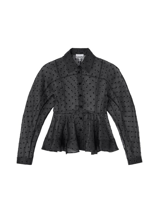 Ganni - Flocked Organza Peplum -paitapusero - 099 BLACK | Stockmann - photo 1