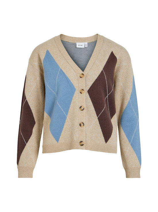 Vila - ViRil Check -neuletakki - NATURAL MELANGE CHECKS:COFFEE BEAN/BLUE SHADOW | Stockmann - photo 1