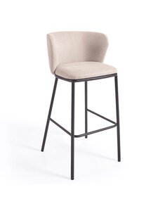 Kave Home - Ciselia-baarijakkara beige chenille-kangas / musta metalli K 75 cm - BEIGE | Stockmann