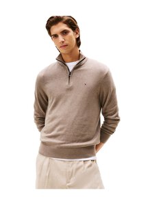 Tommy Hilfiger - Pima Cotton Cashmere Mock Neck -neule - HI3 COASTAL TAUPE HEATHER | Stockmann