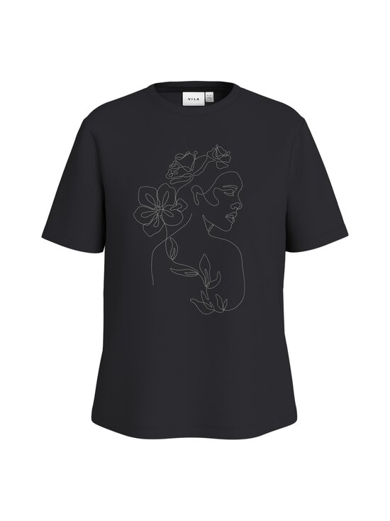 Vila - ViSybil Stiched t-paita - BLACK BEAUTY PRINT:FLOWER FACE PRINT / SNOW WHITE THREAD | Stockmann - photo 1